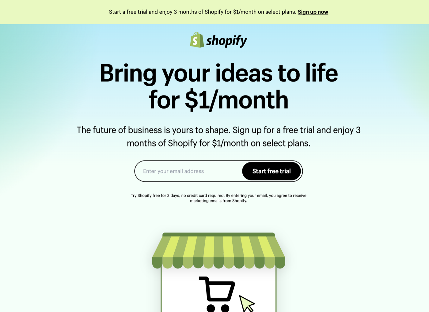 shopify free trial homepage