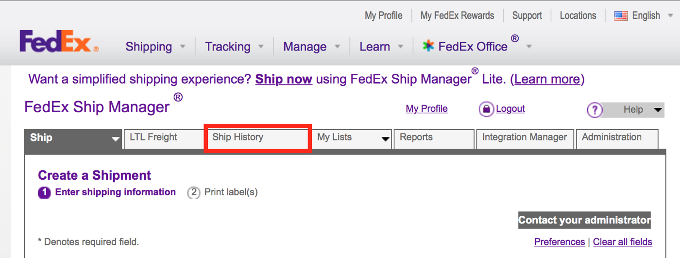 Ship History tab is where you want to be