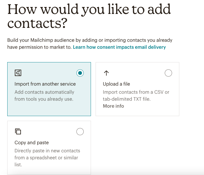 options to import from another service