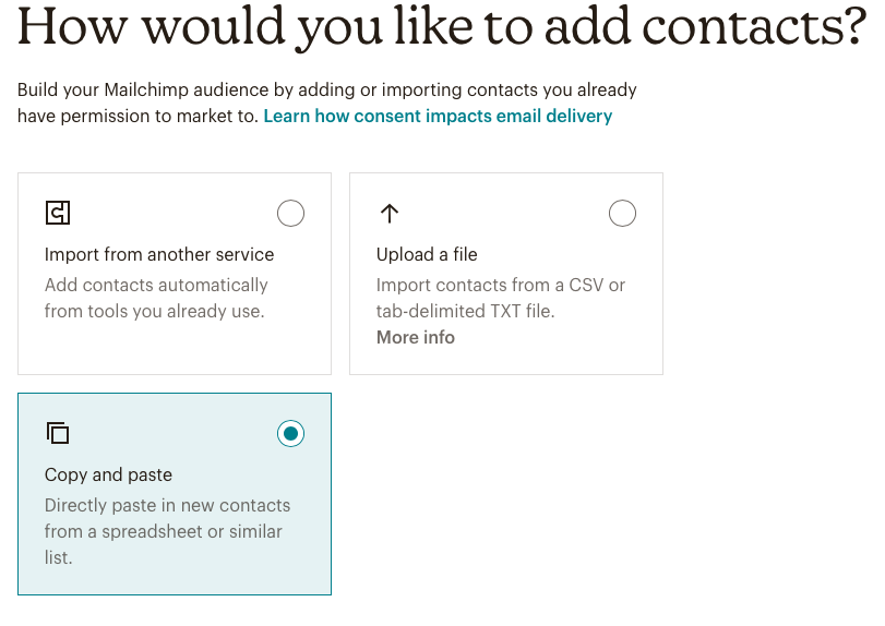 Copy and paste option in Mailchimp