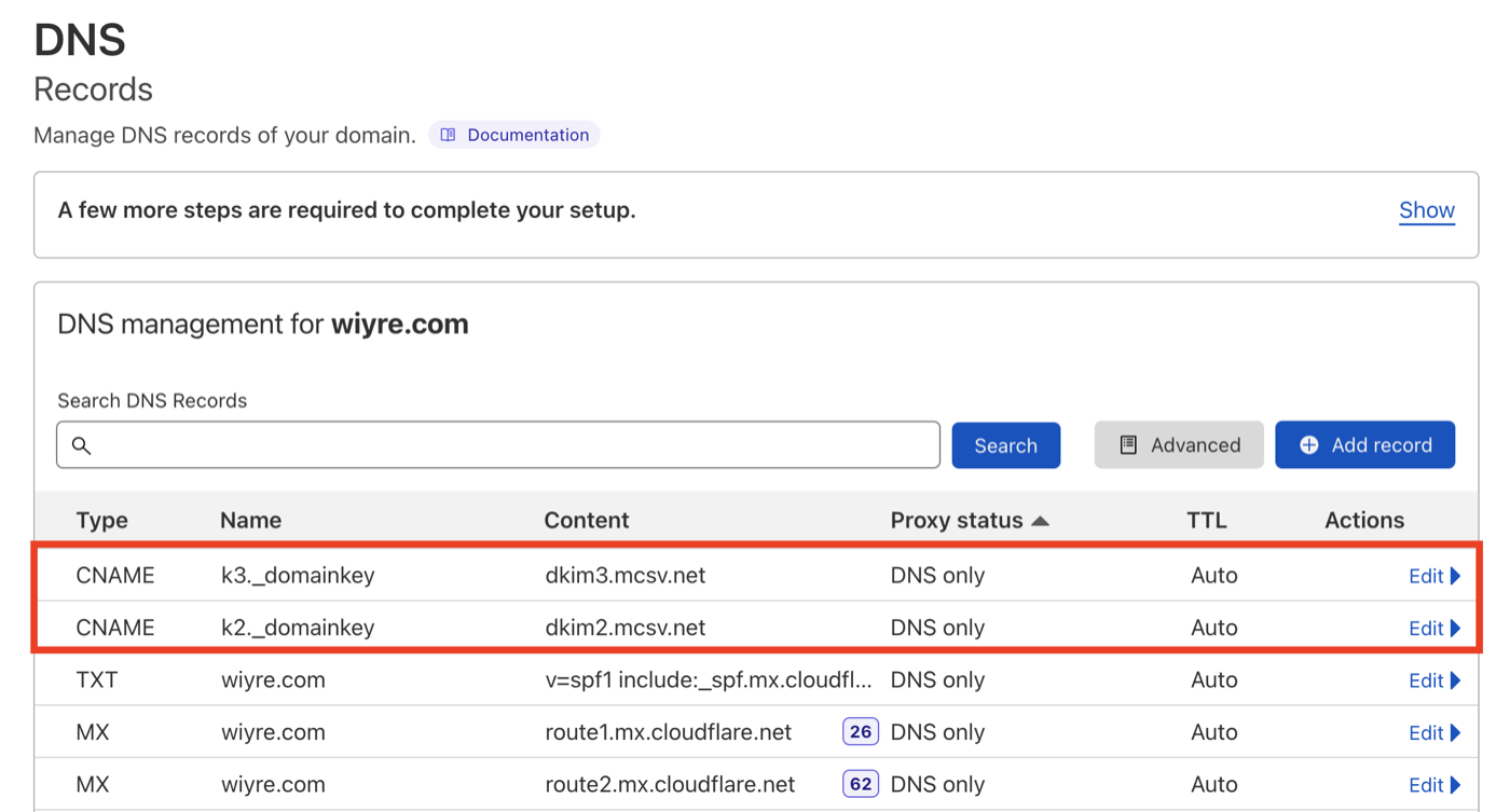 adding the correct records to Cloudflare