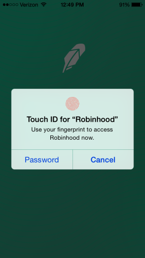 Login to Robinhood using Touch ID
