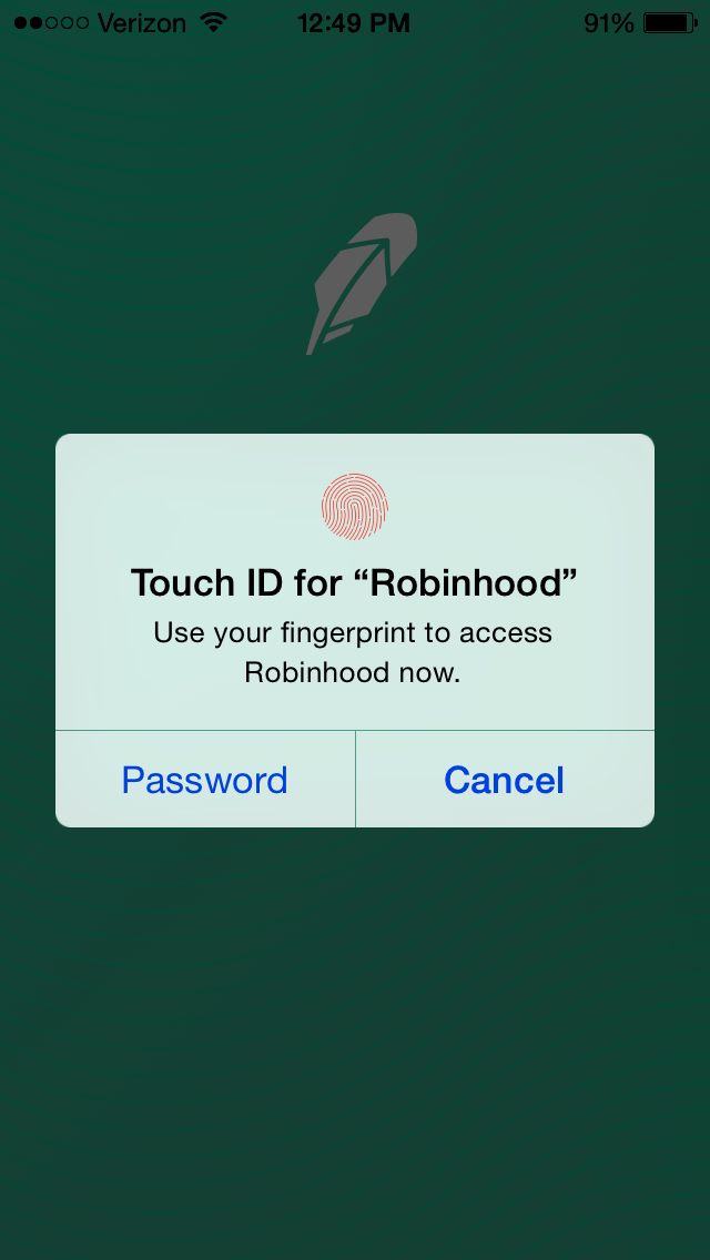 touch login for Robinhood