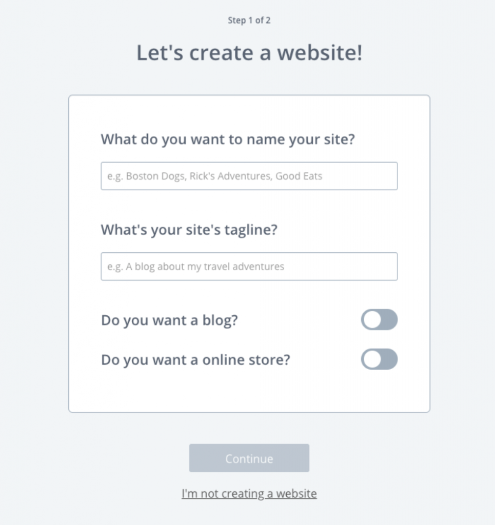 lets create a website options, bluehost