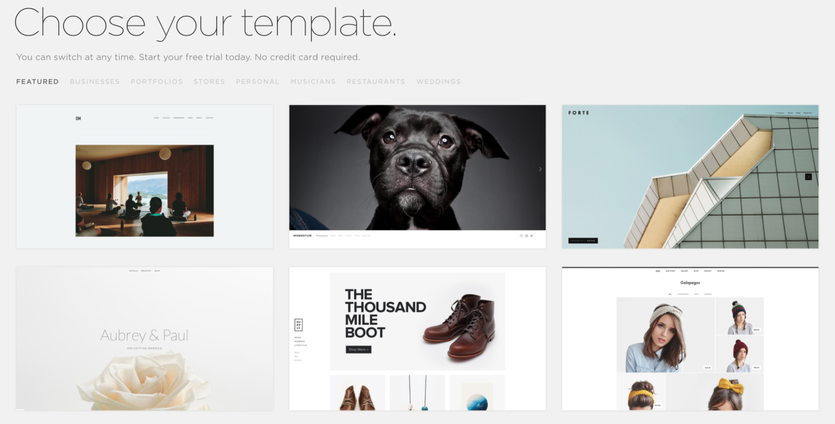 squarespace templates screenshot