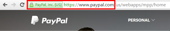 Example of the EV SSL certificate on PayPal.com