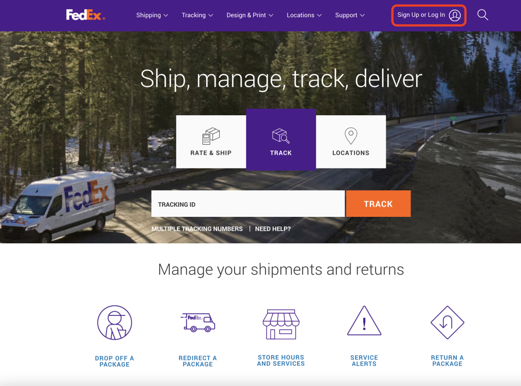 the fedex.com homepage