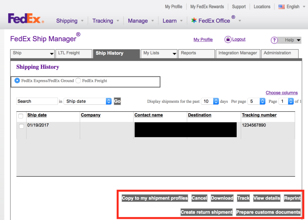 additional shipping options allowing you download your shipment history