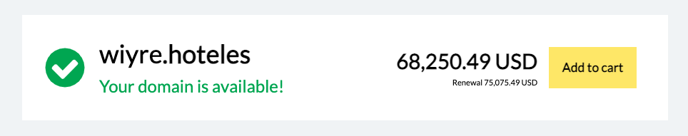 Screenshot showing a domain available for purchase for over 60 thousand dollars
