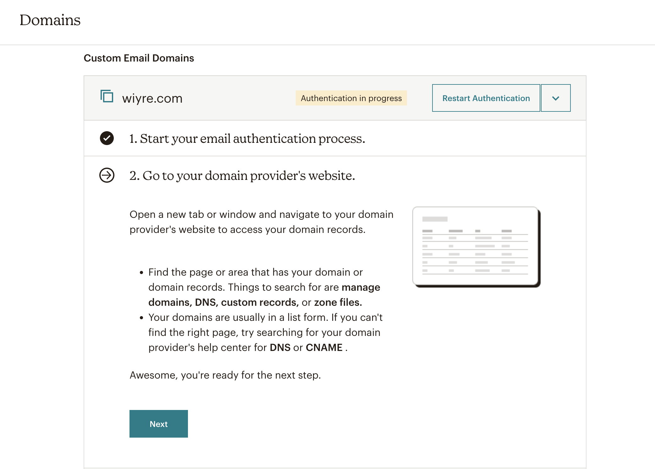 second step to verify dkim and spf in Mailchimp