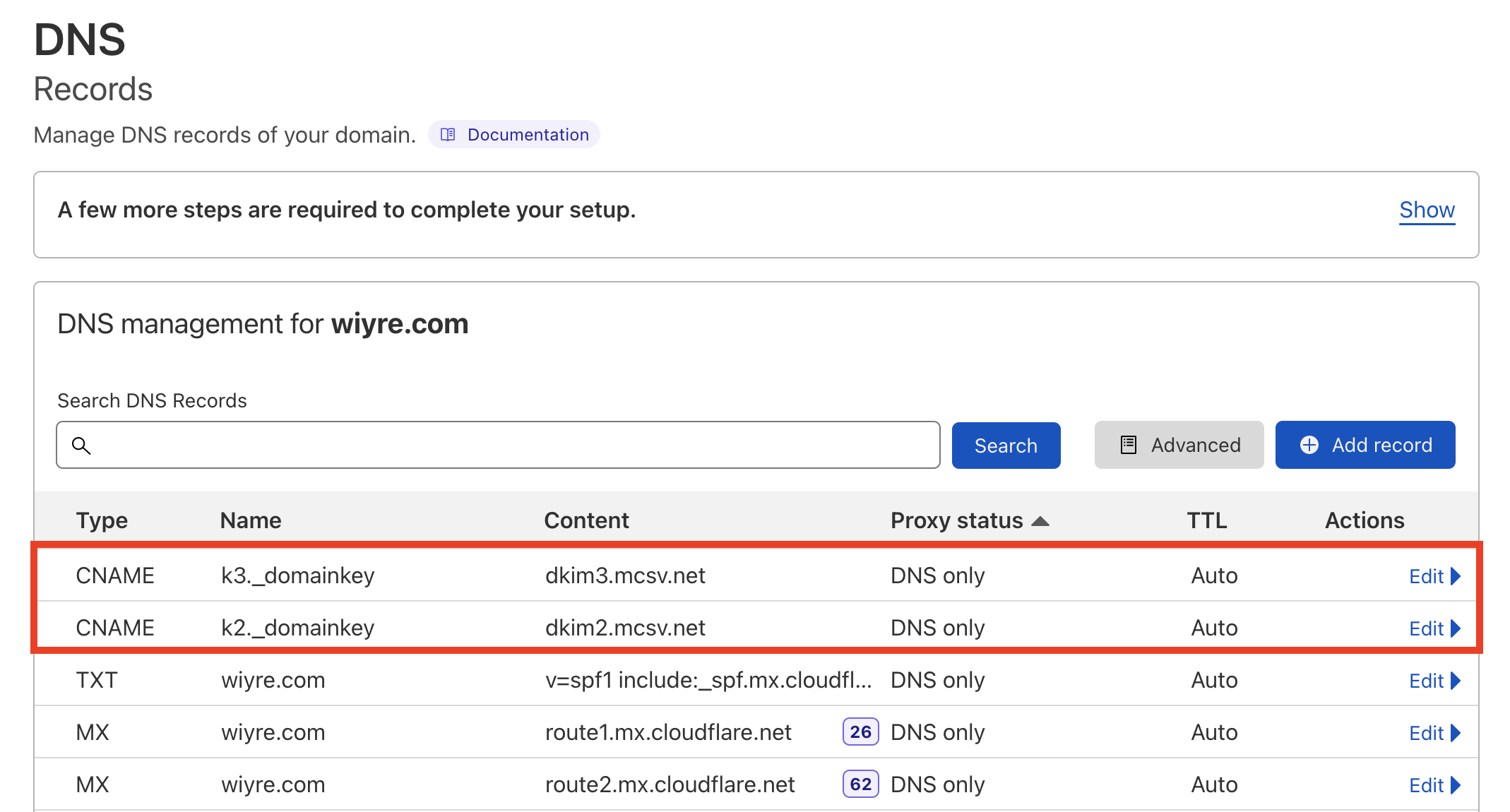 adding the correct records to Cloudflare