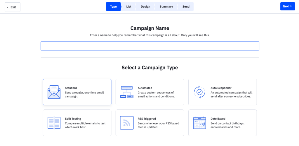 overview of different activecampaign campaign types that you can choose from when