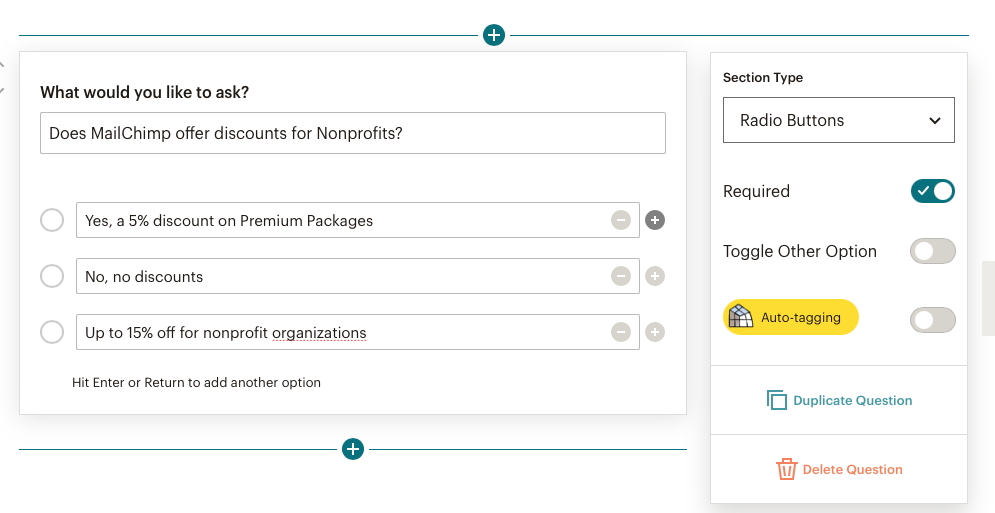 radio button options in mailchimp