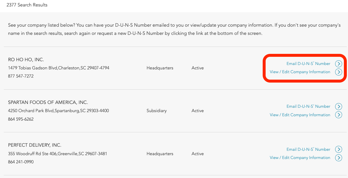 email your DUNS number or edit your company info