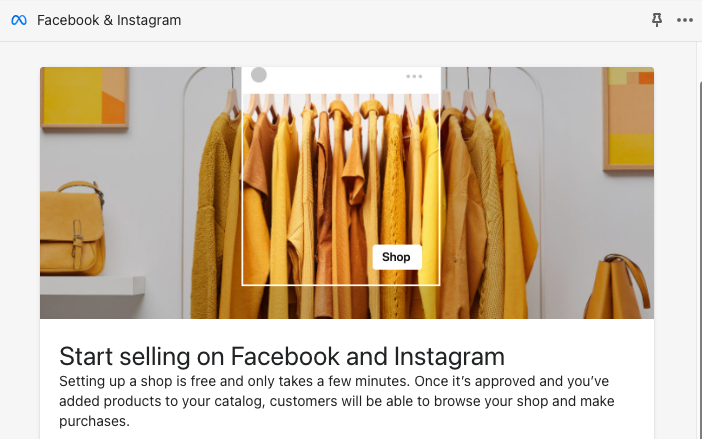 screenshot of the Facebook and Instagram app for shopify