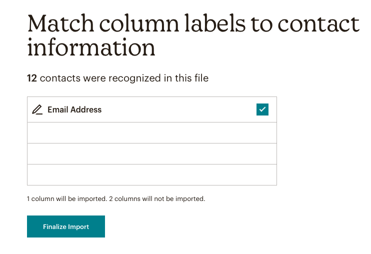 match column text to mailchimp labels