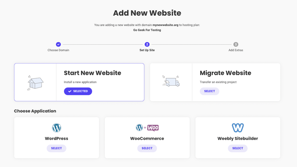 SiteGround option to add a new website to your hosting account